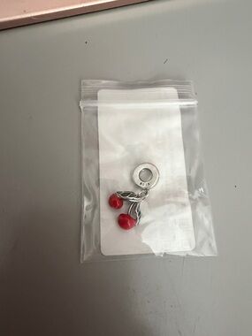 Sterling Silver Cherry Dangle Bracelet Charm - Red